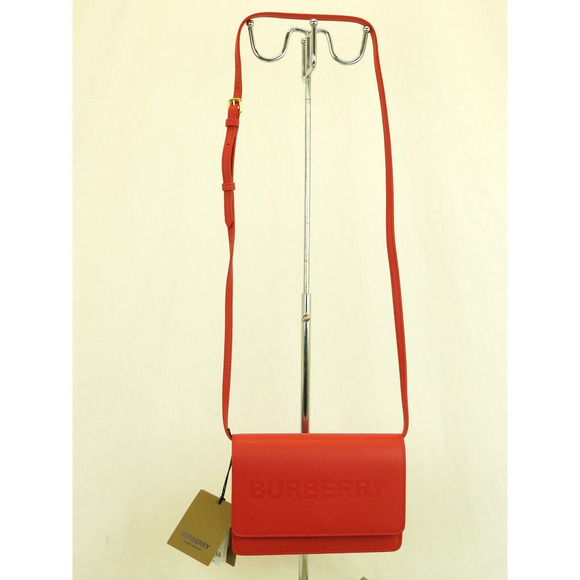 $1090 BURBERRY HAMPSHIRE RED LOGO LEATHER FLAP CROSSBODY CLUTCH BAG ITALY - Picture 7 of 15